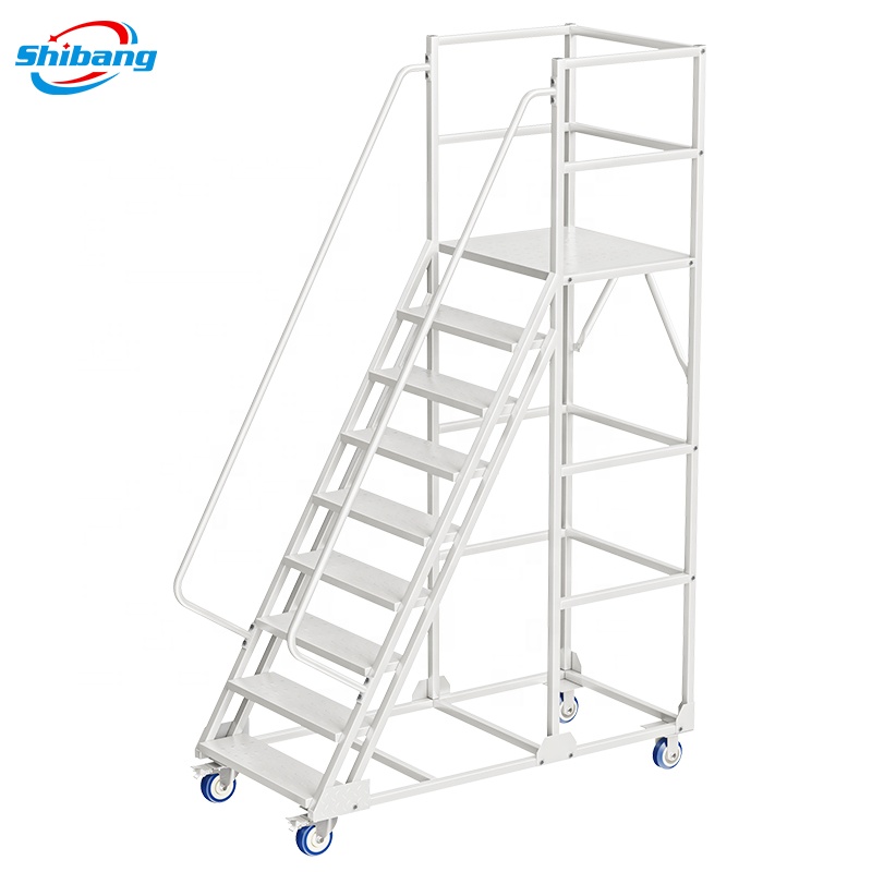 Rolling 6/7/9/11 Steps Ladder with Edge Protector Metal Industrial & Warehouse Step Ladder with Rolling Wheels