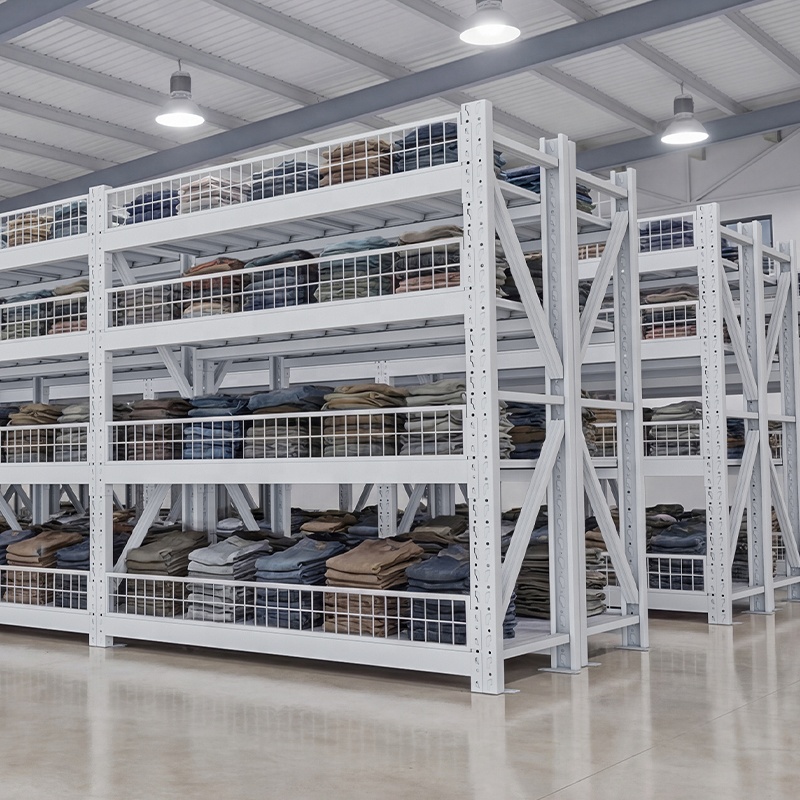 Boltless Adjustable 300kg/Layer Steel Racks Clothing Warehouse Industrial Stack Storage Racking Shelving System with Mesh Fence