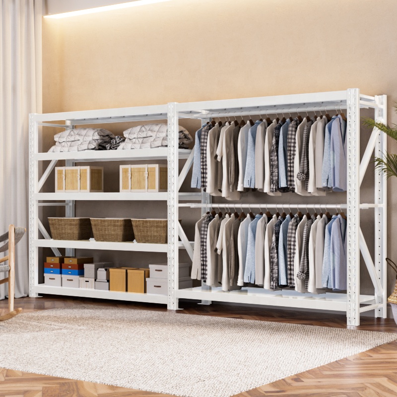 Warehouse Adjustable Medium Duty Steel Clothes Shelving Storage Rack Home Metal Boltless Rack Coat Hanger