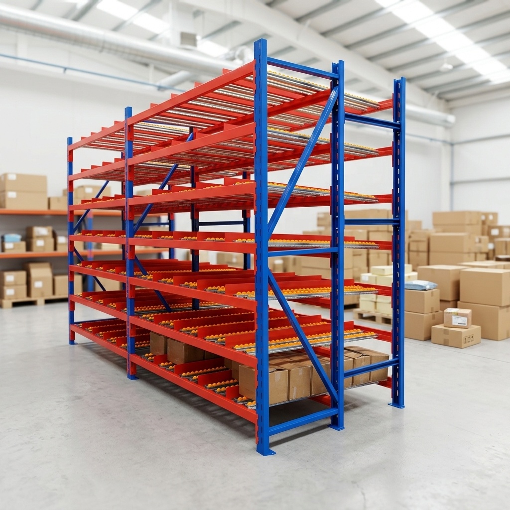 High Quality Cold Rolled Steel Carton Flow Rack System Industrial Heavy Duty Gravity Roller Racking 100kg-1000kg Capacity