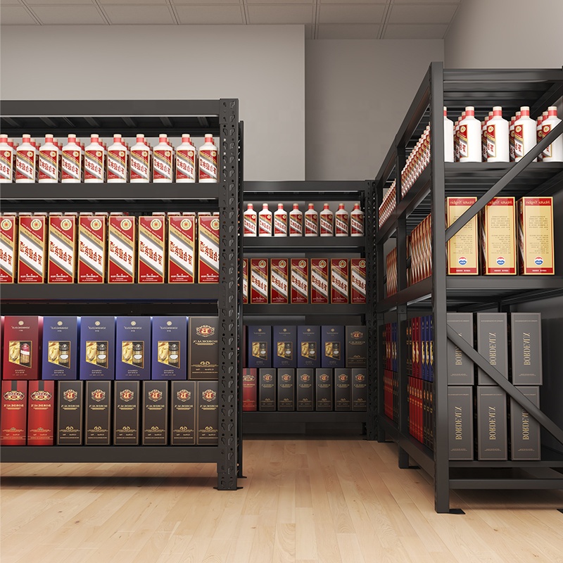 Light Duty Black Steel Metal Storage Rack Shelves Corrosion Protected Home and Garage Racking for Wine Warehouse Use
