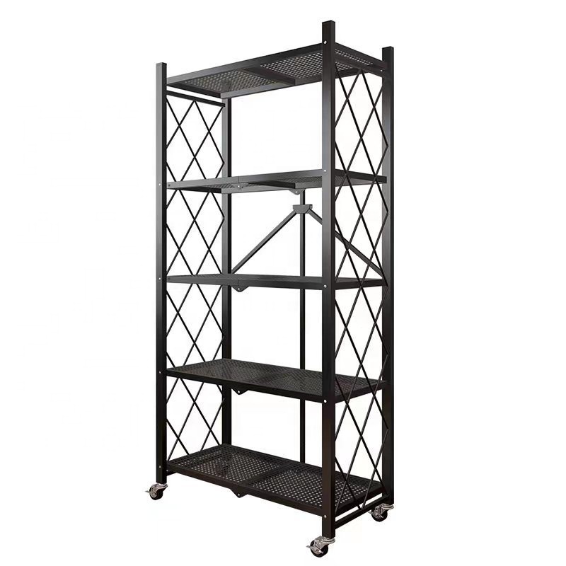 Collapsible Foldable Wire Shelving Storage Shelves Wheels-3-Tier Multi-functional Organizer for Kitchen Living Room Tools