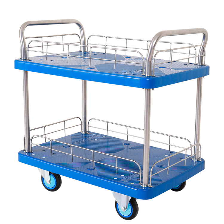 Best Selling Durable Warehouse Double Side Plastic Flatbed Pullet Truck Trolleys