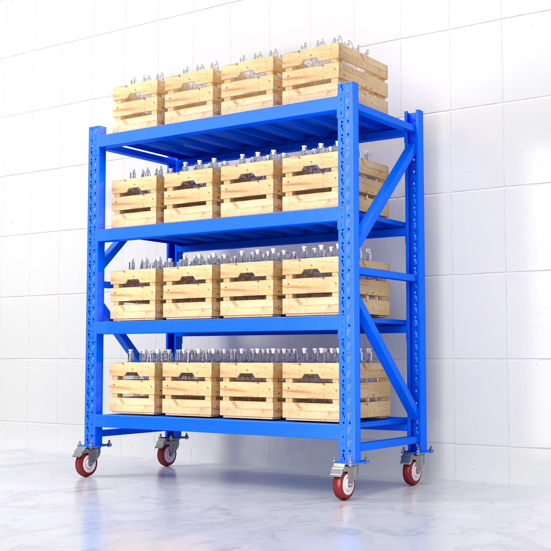 Customizable 5-Layer Portable Steel Rack Durable Warehouse Stacking Solution with Wheels Mobile Rack