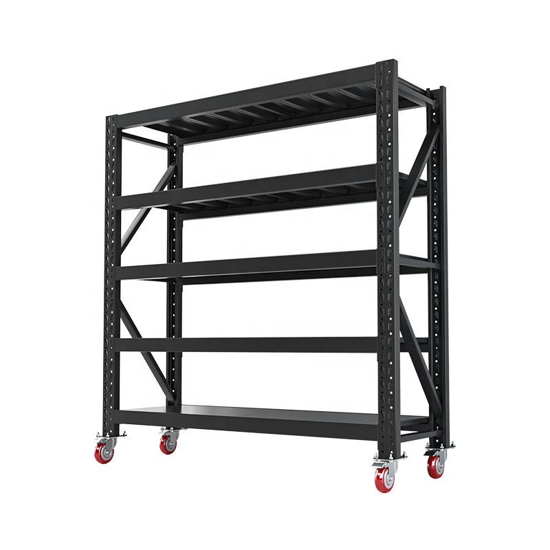 Customizable 5-Layer Portable Steel Rack Durable Warehouse Stacking Solution with Wheels Mobile Rack