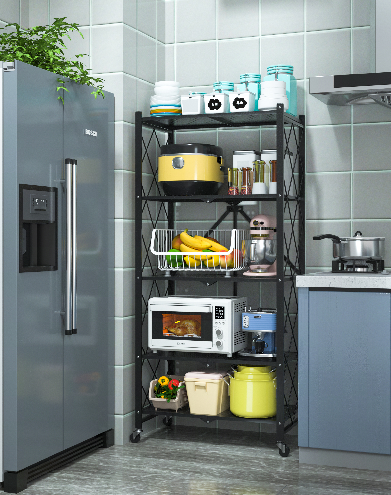 Kitchen folding shelf layout details