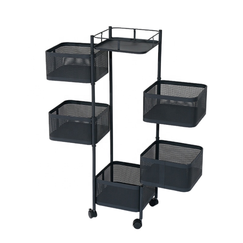 Sturdy Kitchen 3/4/5 Tier Stackable Metal Wire Storage Organizer Fruit Vegetable Rotating Baskets with Rolling Wheels