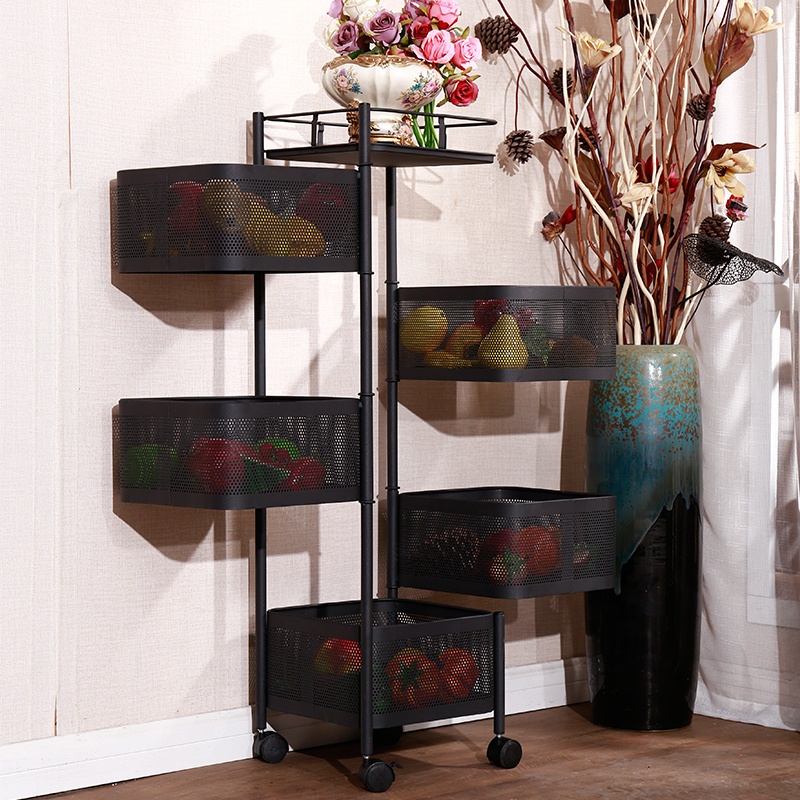 Sturdy Kitchen 3/4/5 Tier Stackable Metal Wire Storage Organizer Fruit Vegetable Rotating Baskets with Rolling Wheels