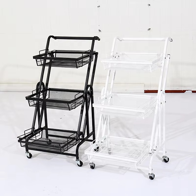 Multifunction Rolling Storage Cart Serving Cart 3 Tier Trolley Stall Parallel Kitchen Folding Trolley Storage Shelving Cart