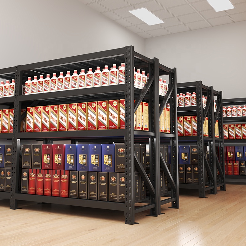 Light Duty Black Steel Metal Storage Rack Shelves Corrosion Protected Home and Garage Racking for Wine Warehouse Use