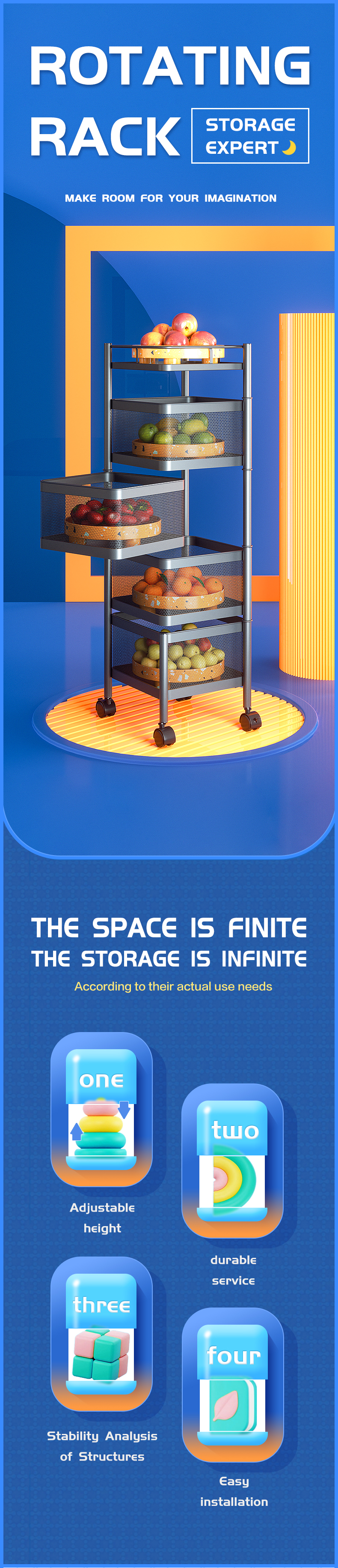 Rotating fruit and vegetable rack