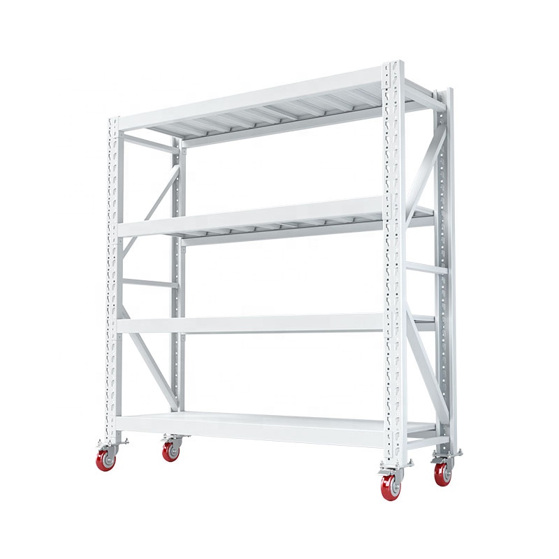 Warehouse Durable Metal Storage Rack Industrial Storage Multi Tier Steel Shelf System with Wheels