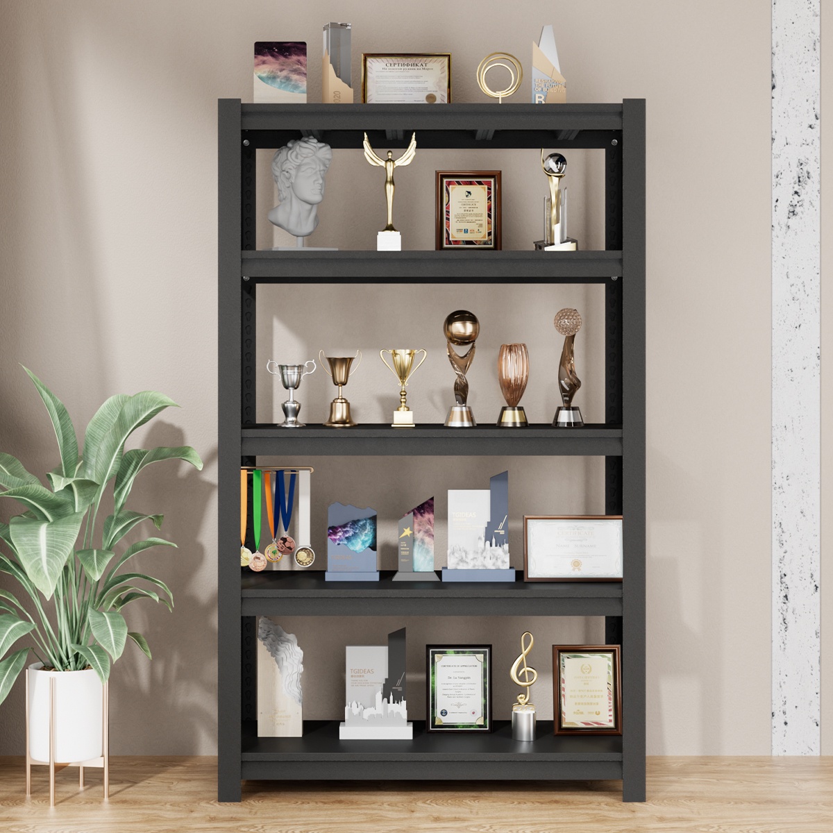 Shibang Storage Shelves Adjustable Height 120KG Load 5-Tier Garage Shelving Unit Metal Storage Rack