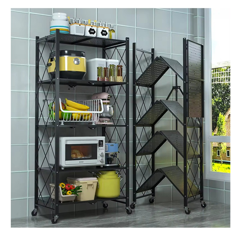 Floor-standing Multi-layer Installation-free Kitchen Folding Shelf Microwave Oven Storage Multifunctional Kitchen Shelf Rack