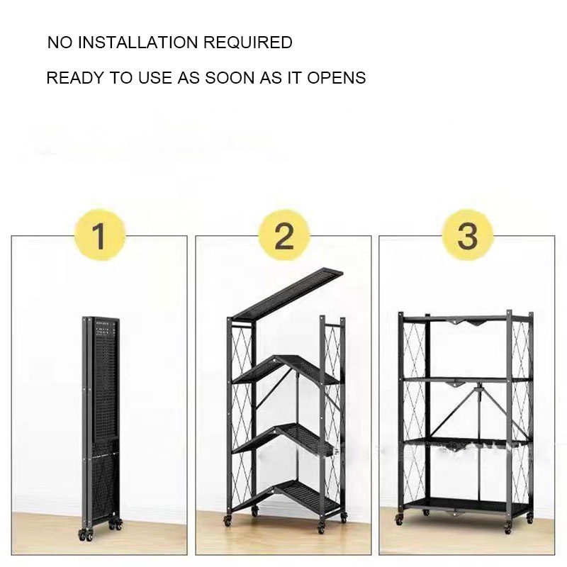 Five-Layer Metal 5-Tier Foldable Storage Rack for Kitchen Living Room & Garage-Eco-Friendly Shelving Units