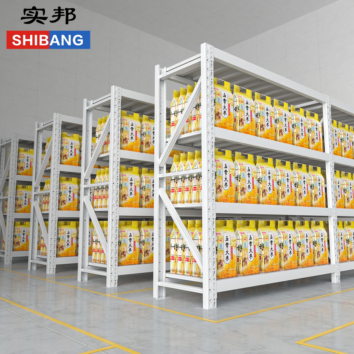 Medium Duty Steel Shelving 4-Layer Warehouse Rack Steel Storage Shelves 200-500KG/Layer Capacity Powder Coated