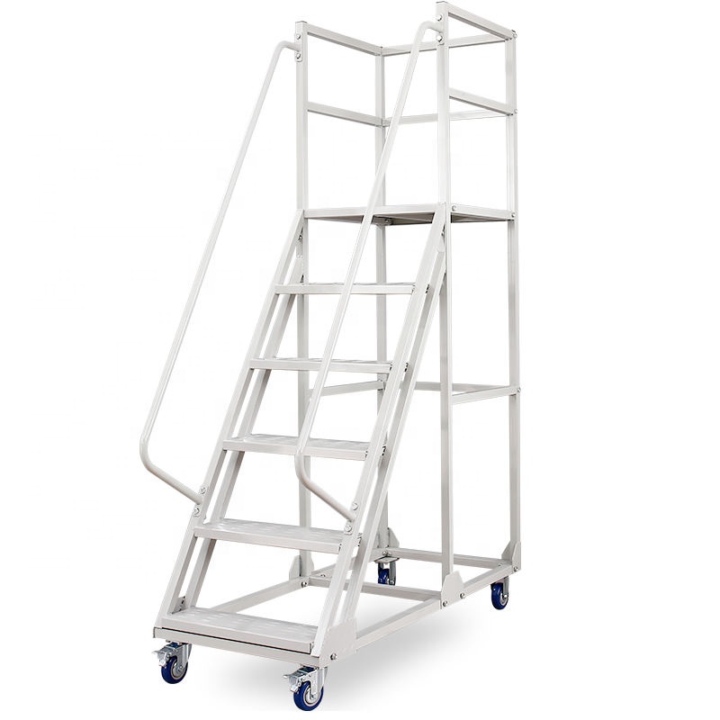 Rolling Pick up Step Ladder Warehouse Climbing 4 Wheeled Movable Large Steel Platform Portable Step Ladder for Warehouse