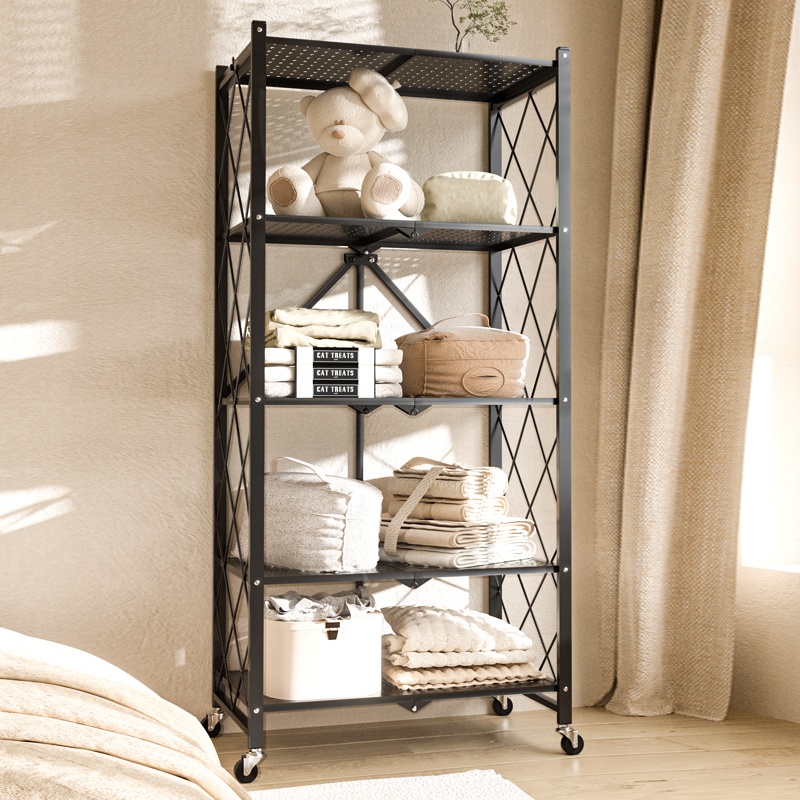 Wholesale Kitchen Supplies Installation Free Folding Kitchen Storage Rack Household Supplies Multi-layer Microwave Storage Rack