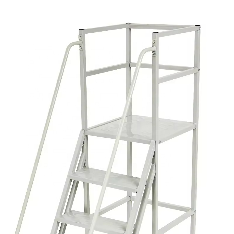 Rolling Pick up Step Ladder Warehouse Climbing 4 Wheeled Movable Large Steel Platform Portable Step Ladder for Warehouse