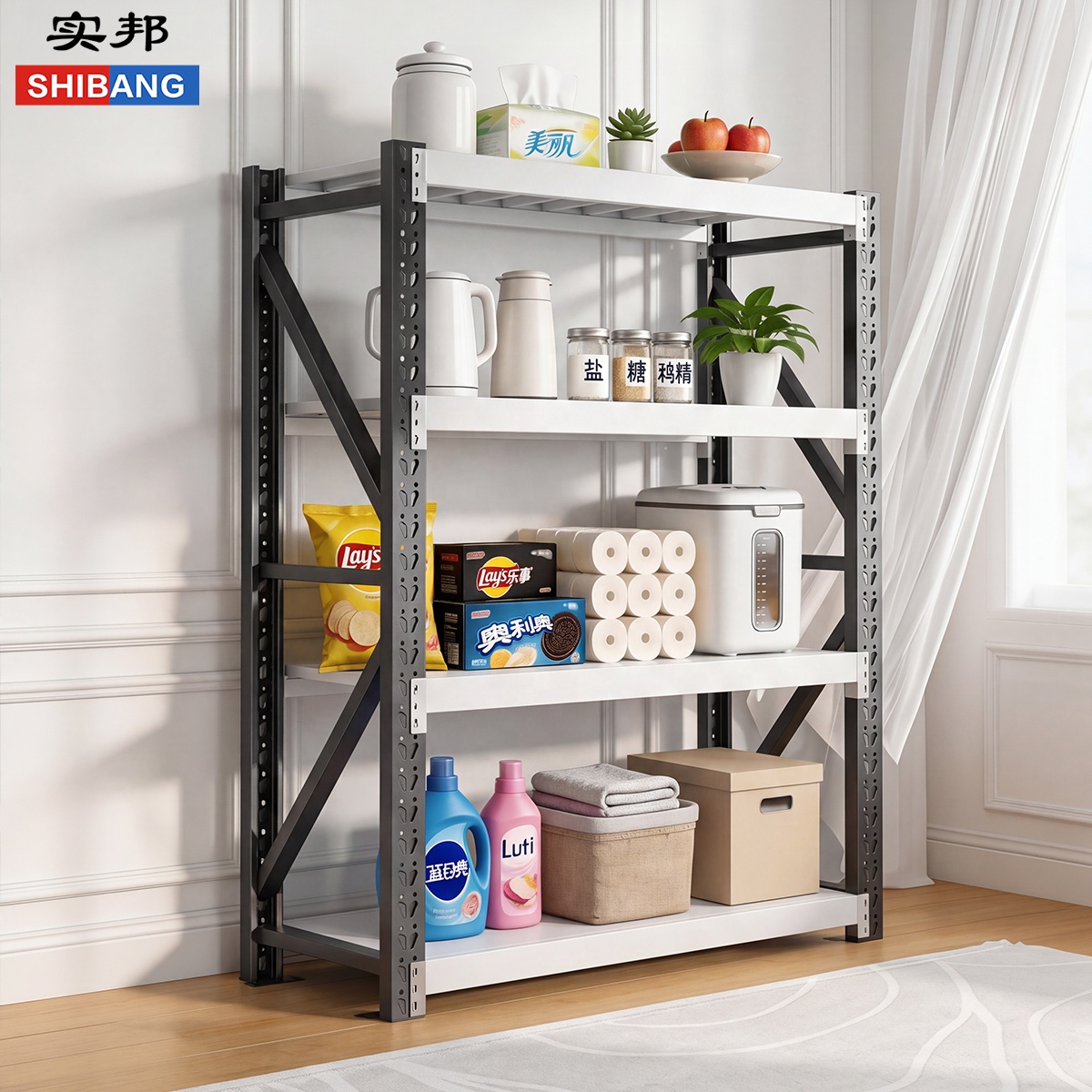 Shibang Metal Warehouse Adjustable Steel Shelf Industrial Storage Racks Home Garage Storage Shelves