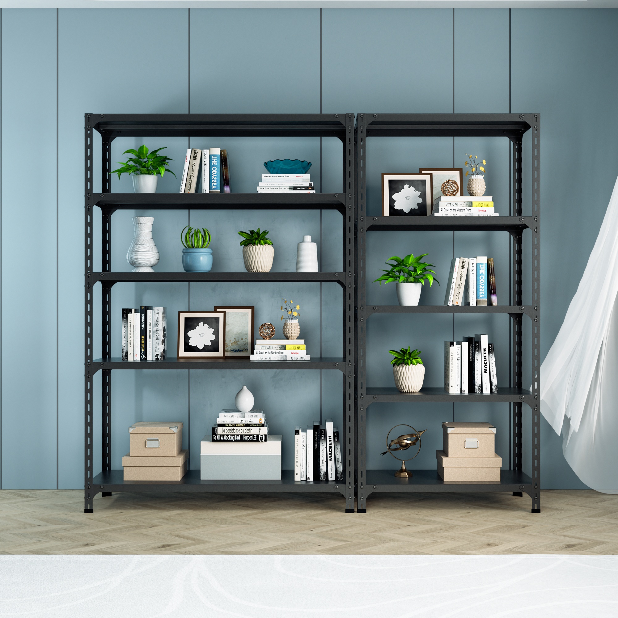 Popular 5-Tier Steel Office Furniture Storage Garage Shelving Unit Corrosion Protection Features Angle Steel Rack