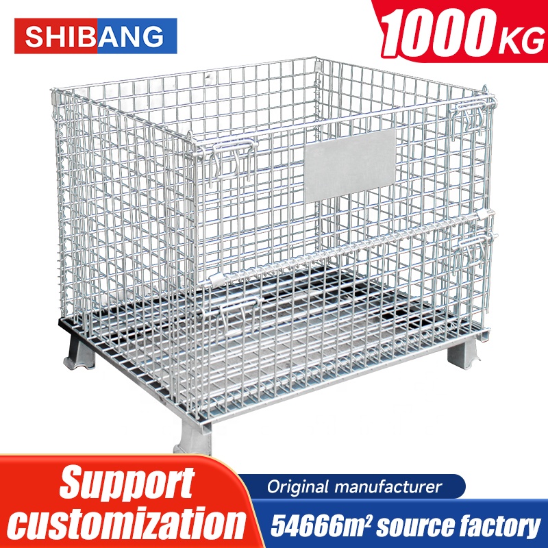 Stackable High Quality Hot Dip Zinc Iron Steel Metal Cage Warehouse Storage Mesh Container Wire Basket Warehousing Solutions