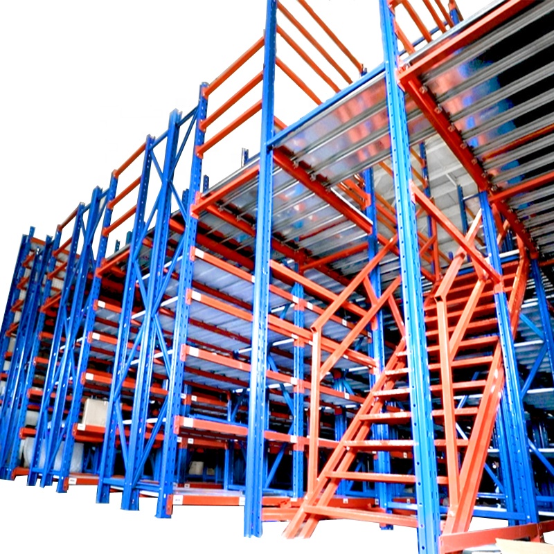 Heavy Capacity 500KG Warehouse Storage Industrial Pallet Rack Steel Structure Stair Handrail Working Mezzanine Platform
