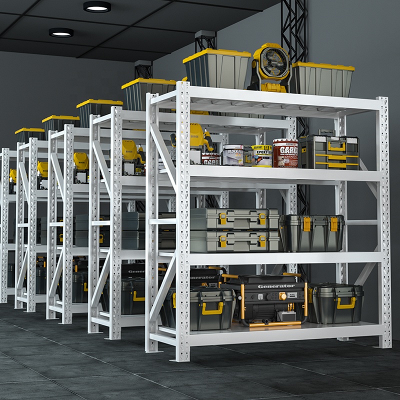 Medium Duty Steel Shelving 4-Layer Warehouse Rack Steel Storage Shelves 200-500KG/Layer Capacity Powder Coated