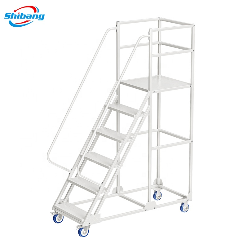 Mobile Multi-functional Step Ladder with Working Platform Industrial Walkway Stair Steel Ladder