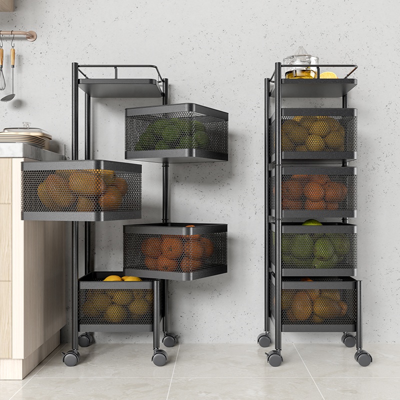 Kitchen Storage Rotatable Shelf 2 3 4 5 Layer Rotating Practical Trolley Kitchen Square Shelf With Wheel Storage Rack