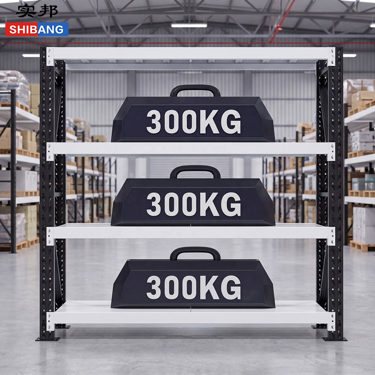 Custom Shibang Shelving 300Kg Layer Mutil Tier Warehouse Storage Metal Stacking Shelf Rack for Garage