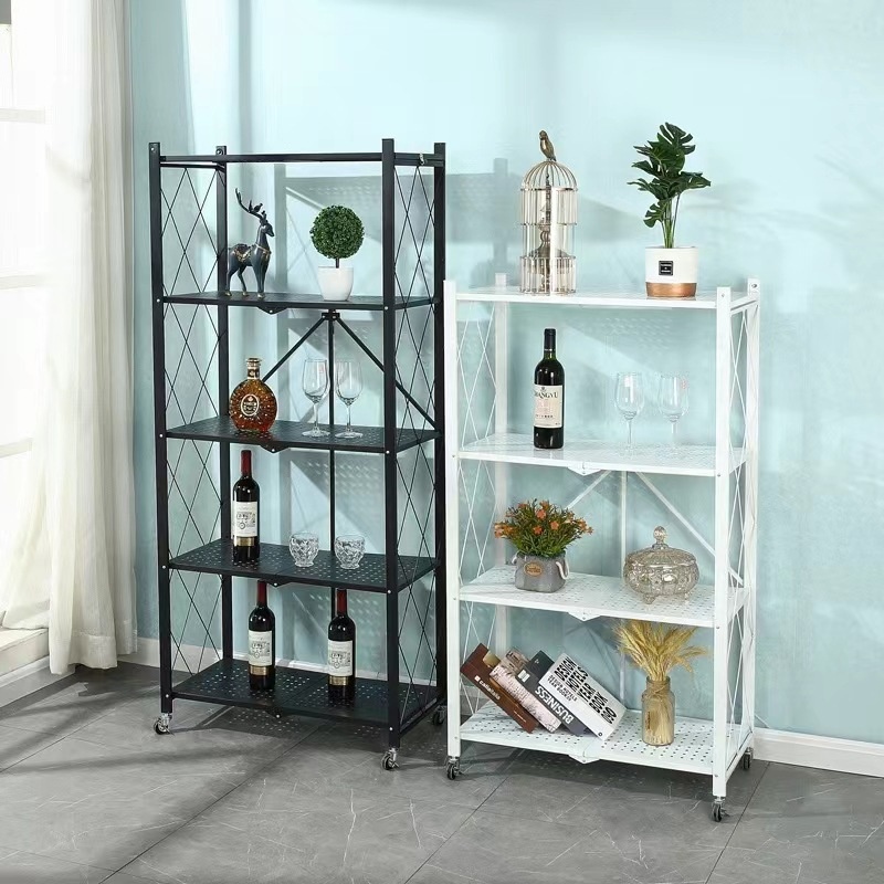 Five-Layer Metal 5-Tier Foldable Storage Rack for Kitchen Living Room & Garage-Eco-Friendly Shelving Units