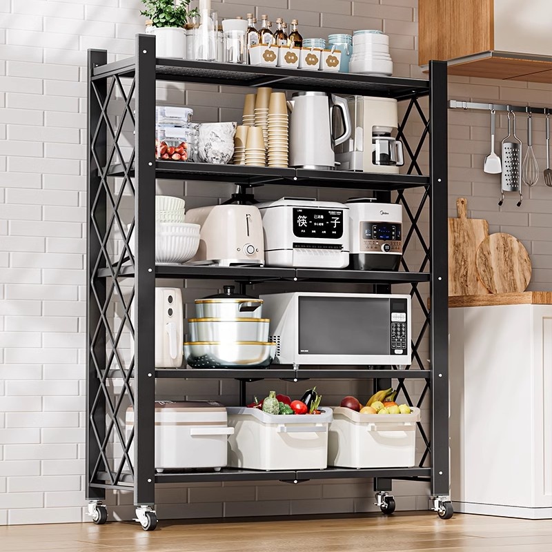 Collapsible Foldable Wire Shelving Storage Shelves Wheels-3-Tier Multi-functional Organizer for Kitchen Living Room Tools