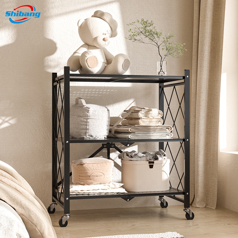 High-Capacity Metal Wheeled Storage Racks Multi-Level Foldable From Factory Source-for Household Coat Shelf Display Use