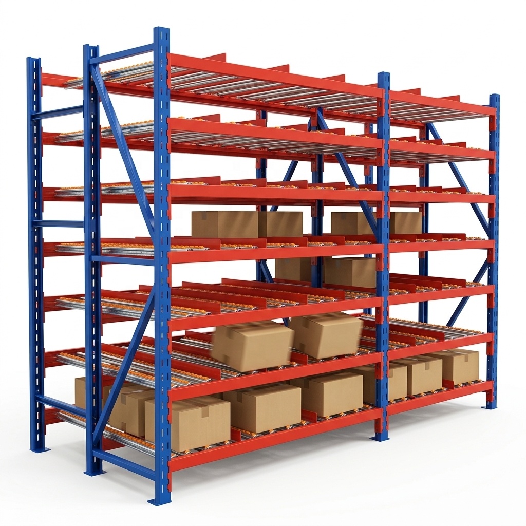 Industrial Carton Flow Rack Durable Cold Rolled Steel Roller Rails Corrosion Protected for Efficient FIFO