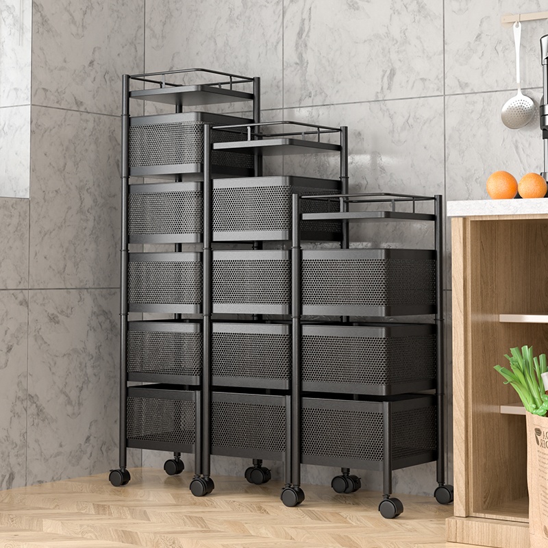 Kitchen Storage Rotatable Shelf 2 3 4 5 Layer Rotating Practical Trolley Kitchen Square Shelf With Wheel Storage Rack
