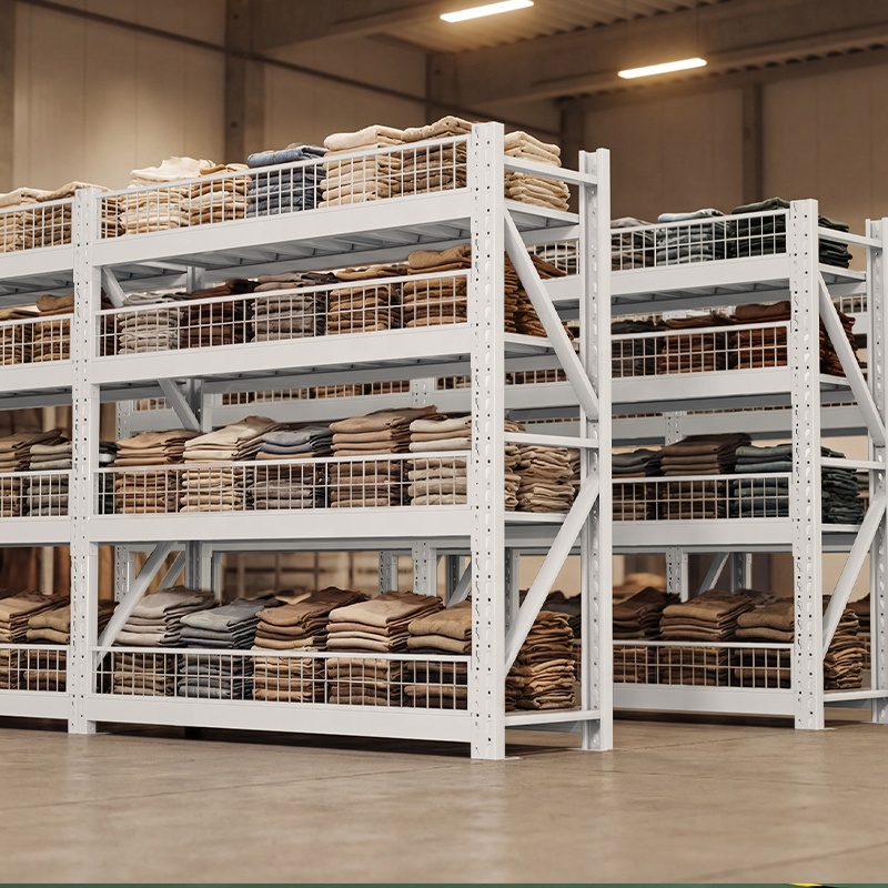 Boltless Adjustable 300kg/Layer Steel Racks Clothing Warehouse Industrial Stack Storage Racking Shelving System with Mesh Fence
