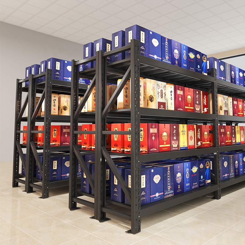Light Duty Black Steel Metal Storage Rack Shelves Corrosion Protected Home and Garage Racking for Wine Warehouse Use