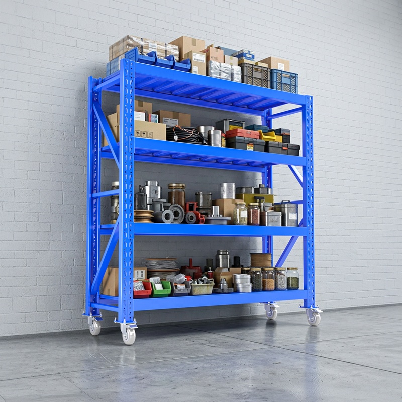 Warehouse Durable Metal Storage Rack Industrial Storage Multi Tier Steel Shelf System with Wheels