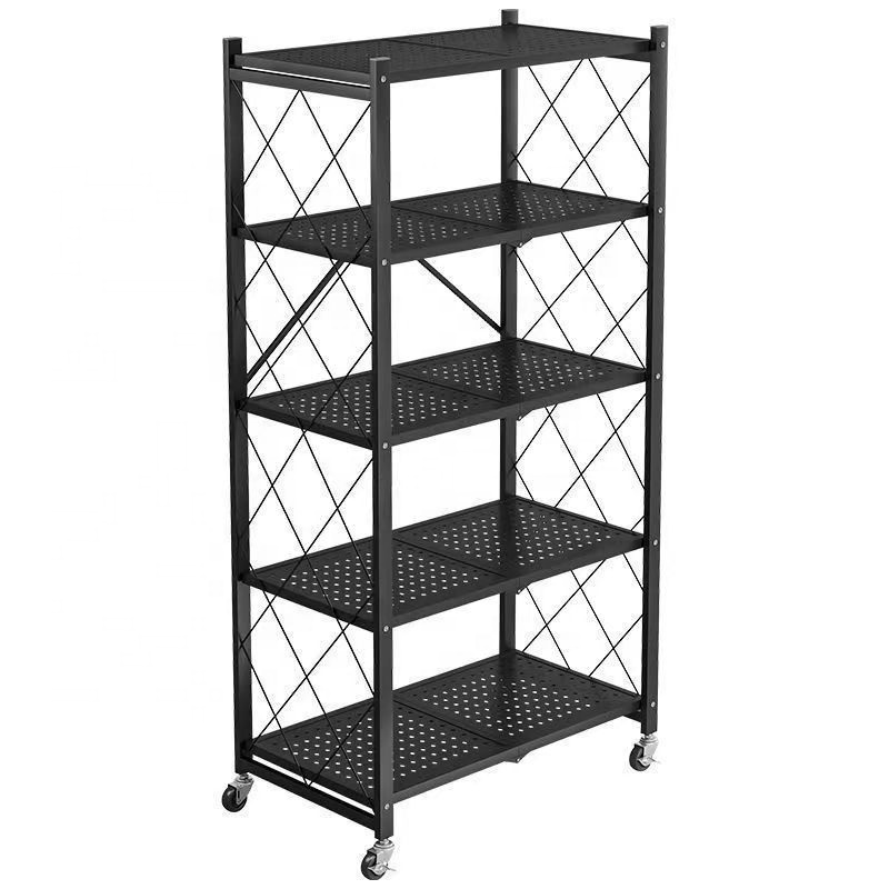 Five-Layer Metal 5-Tier Foldable Storage Rack for Kitchen Living Room & Garage-Eco-Friendly Shelving Units