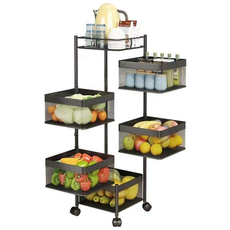 Kitchen Storage Rotatable Shelf 2 3 4 5 Layer Rotating Practical Trolley Kitchen Square Shelf With Wheel Storage Rack