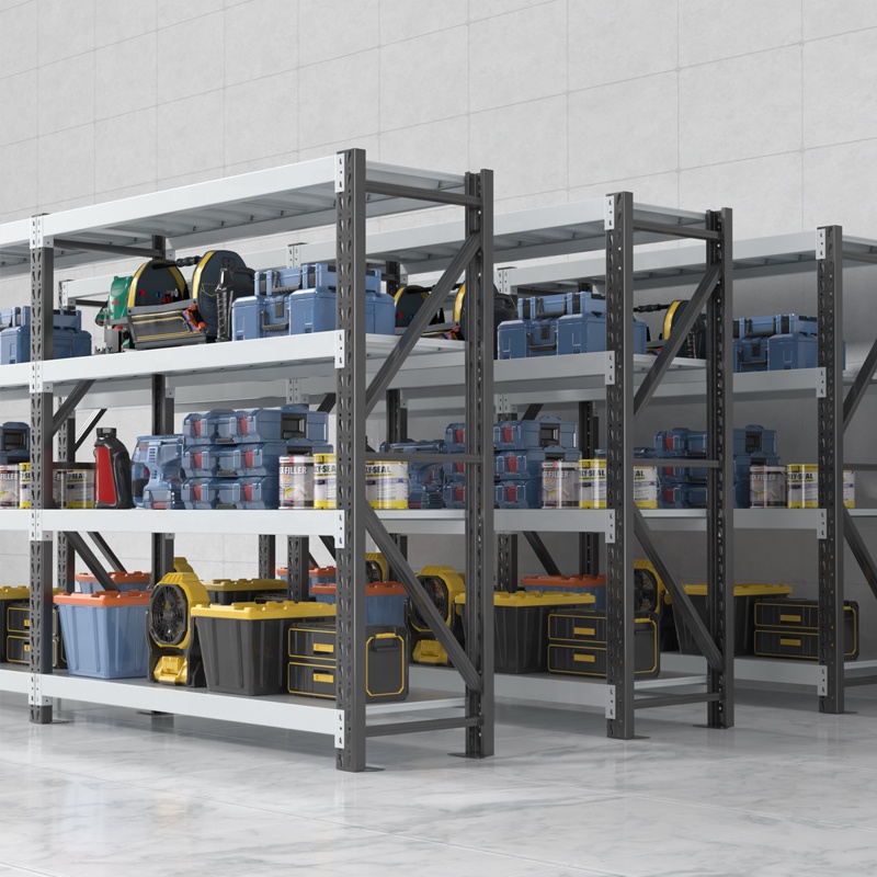 Black & White Medium Duty Industrial Steel Display Rack with Adjustable Shelves for Warehouse Storage