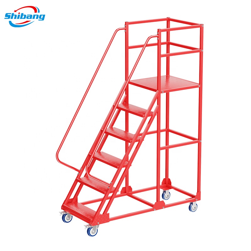 Mobile Multi-functional Step Ladder with Working Platform Industrial Walkway Stair Steel Ladder