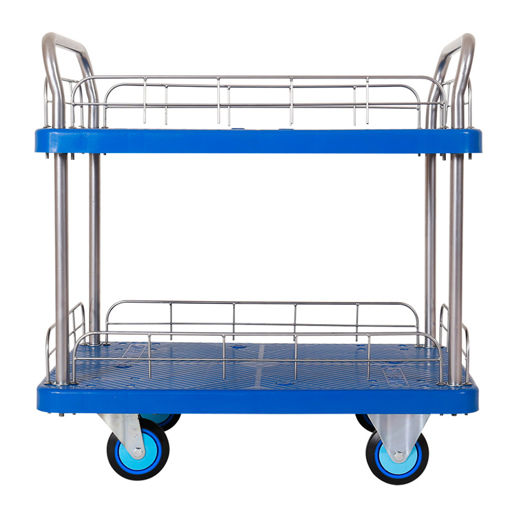 Best Selling Durable Warehouse Double Side Plastic Flatbed Pullet Truck Trolleys
