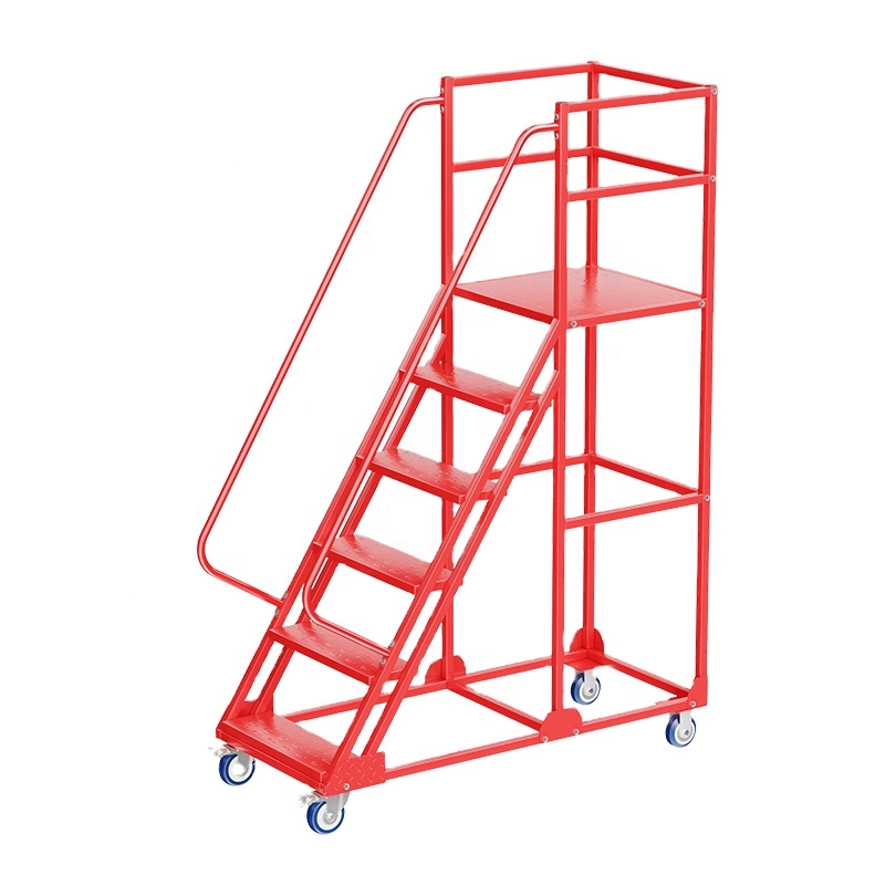 Rolling 6/7/9/11 Steps Ladder with Edge Protector Metal Industrial & Warehouse Step Ladder with Rolling Wheels