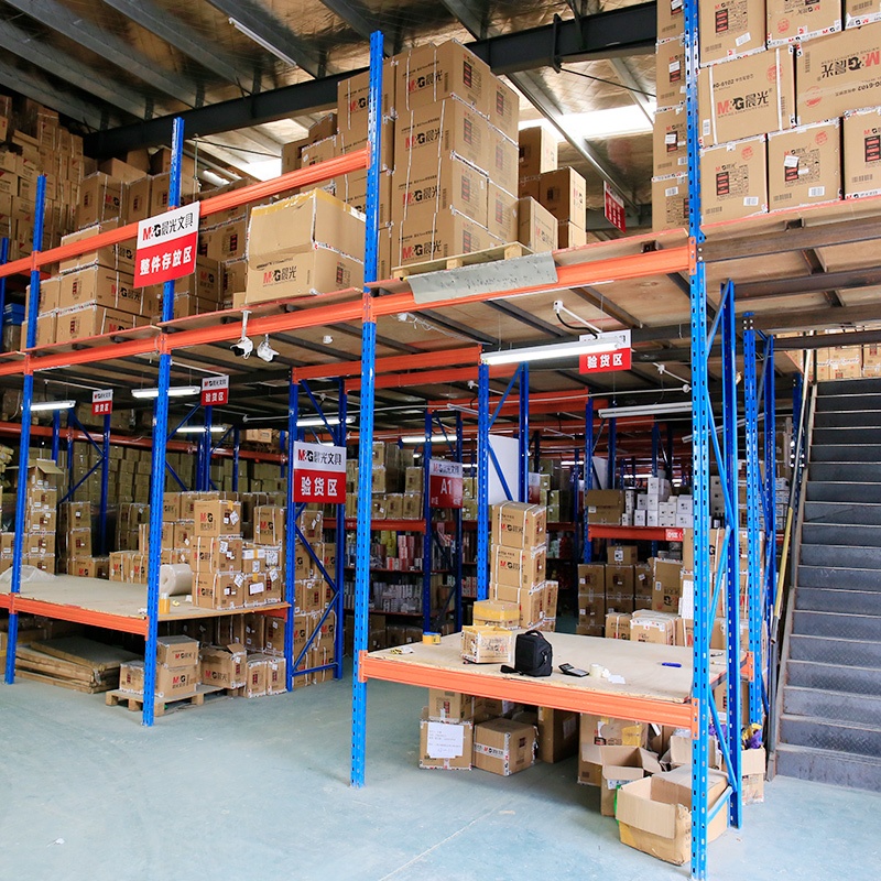 Heavy Capacity 500KG Warehouse Storage Industrial Pallet Rack Steel Structure Stair Handrail Working Mezzanine Platform