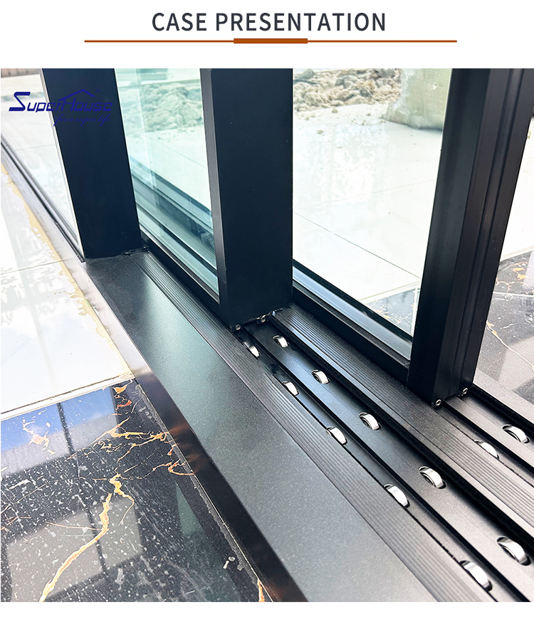New Design Matte Black Frame Slim Aluminium Sliding Door System Soft Closing Narrow Frame Tempered Glass Sliding Door