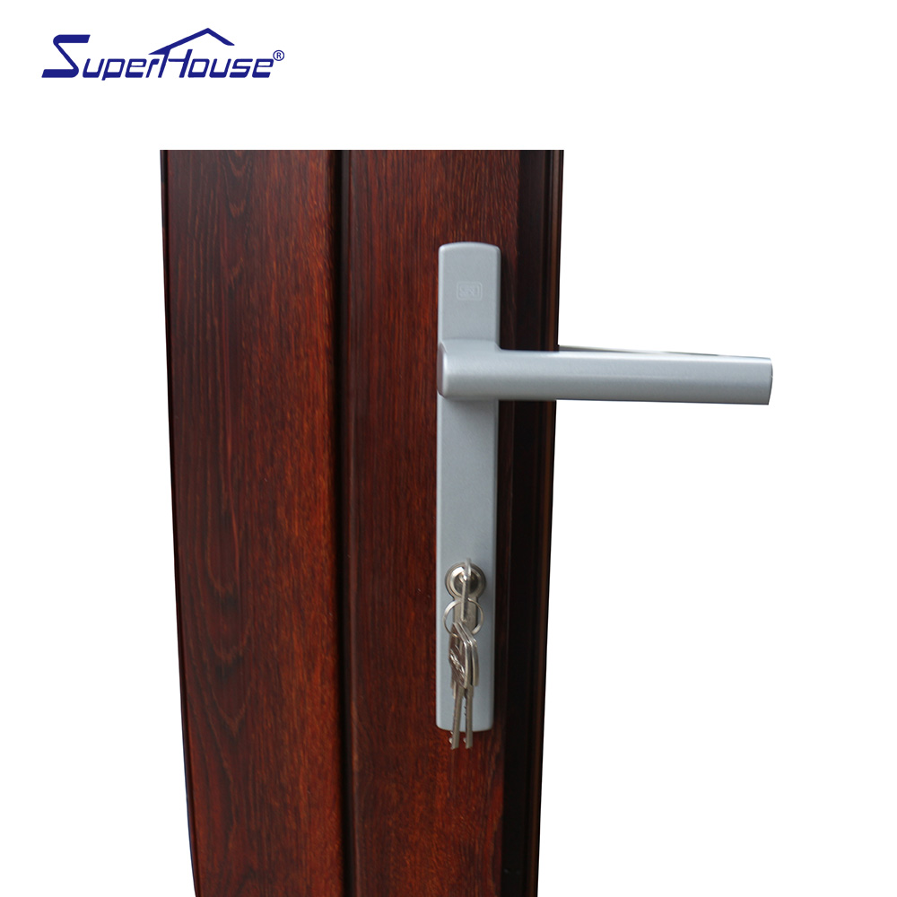 Balcony Entry Aluminum Folding Door Wood Grain Finish German Hardware Double Glazing Wind Water Impact Resistant Villa Patio