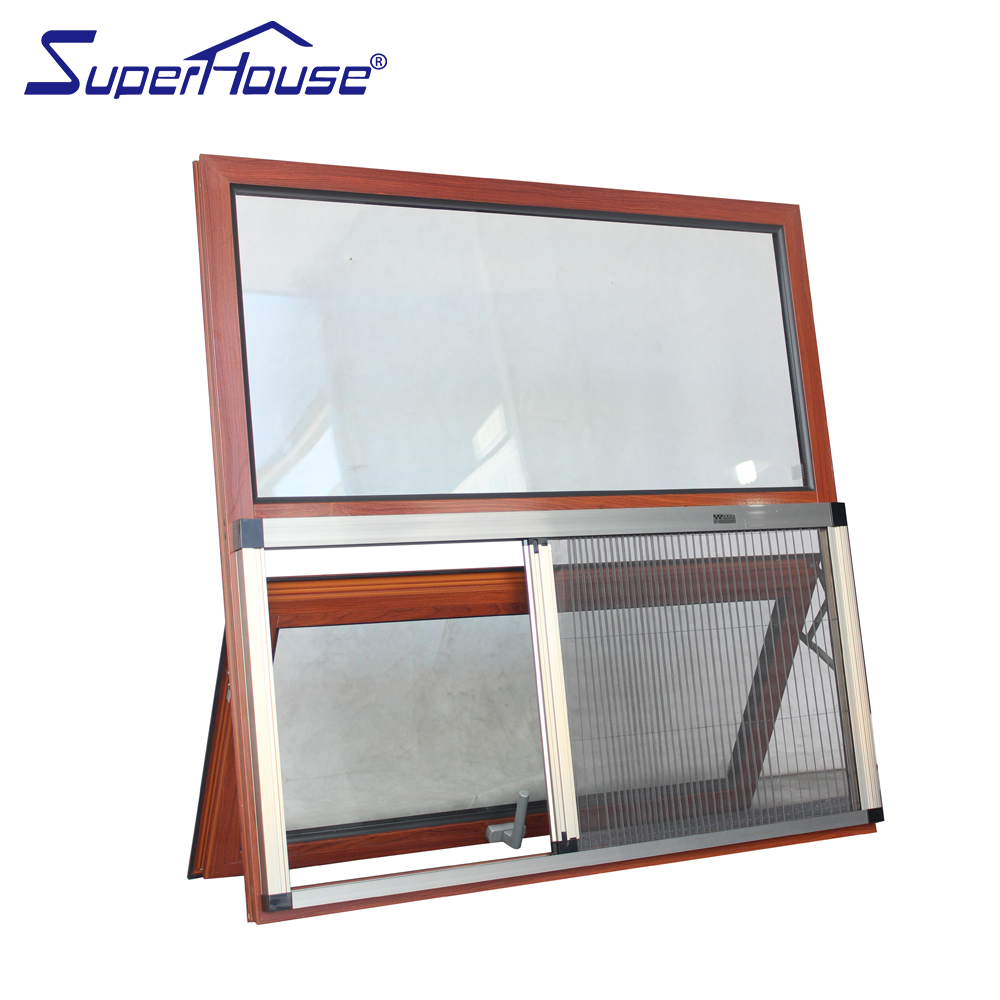 Superhouse AS2047 Hurricane Impact Aluminium Double Tempered Glass With Stainless Steel Flyscreen Awning Window