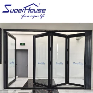 Accordion Style Door Aluminum Window Frame Double Glass Soundproof Folding Door with Screen Anti Mosquito for Luxury House